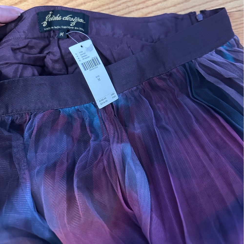 💜💙 Anthropologie Geisha Designs Dania Tulle Tie-dye Purple and Blue Midi Skirt - Picture 5 of 7